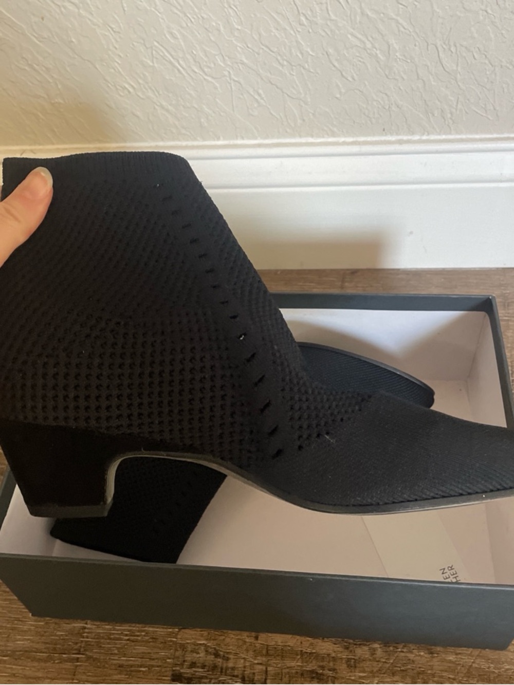 Eileen Fisher Black Knit Pointed Toe Ankle Booties